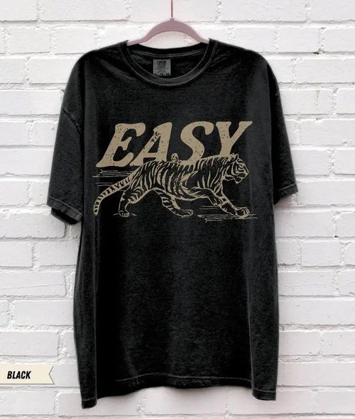 Comfort Colors Easy Tiger T-shirt - Casual Crew Neck, 4th of July Shirt, Long Sleeve, Graphic Design, Available in Multiple Colors, Suitable for Men & Women - Top